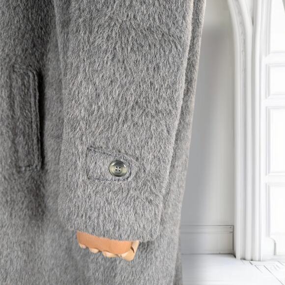 Vintage Dutch Llama Mohair Coat Size L Gray Mid Length Overcoat Pockets - Picture 11 of 16